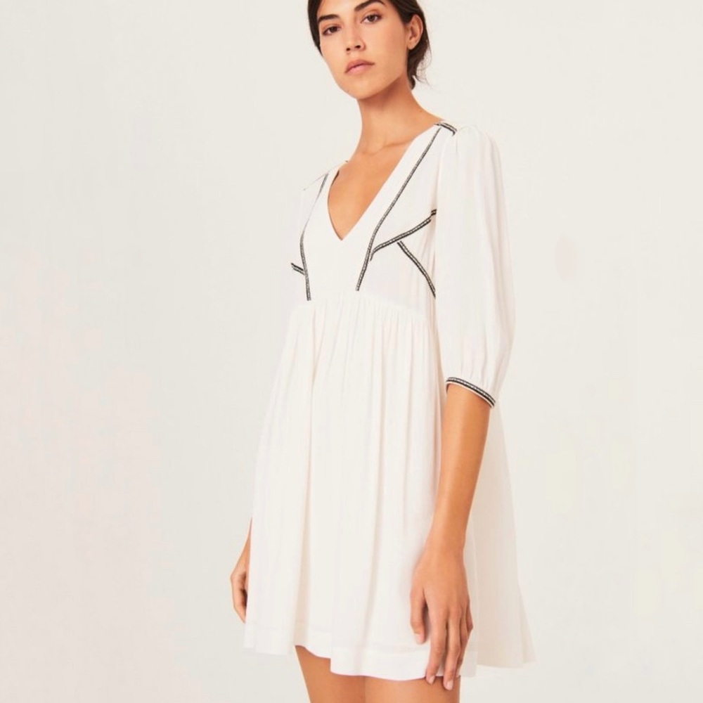 BA&SH Alma Dress Embroidered Mini Dress in Ecru w/ 3/4 Sleeves Sz XS/ US 2 NWT